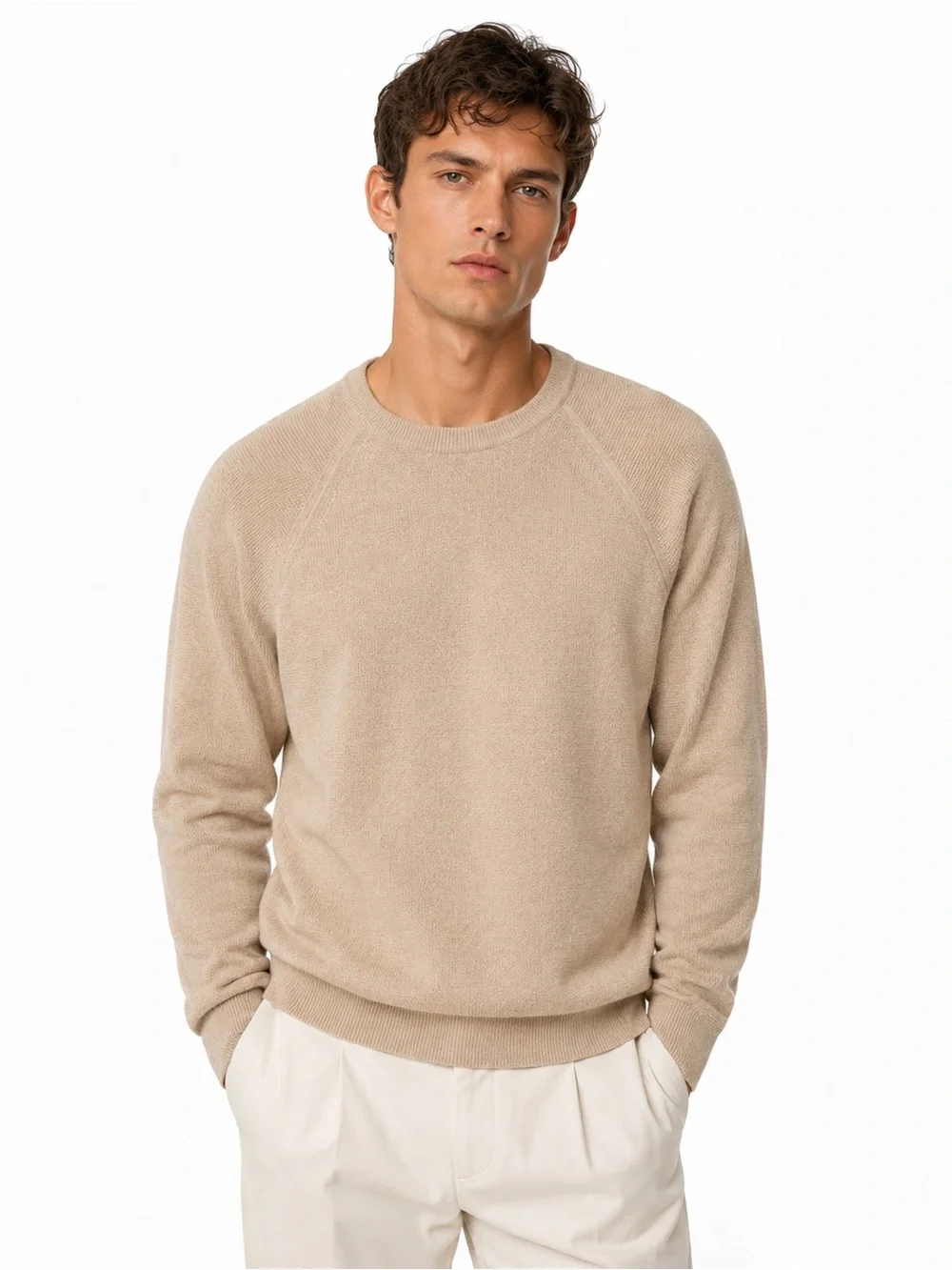 J.Crew Seed Stitch Cotton Crewneck Sweater Heathered Khaki Tan Light Large NWT